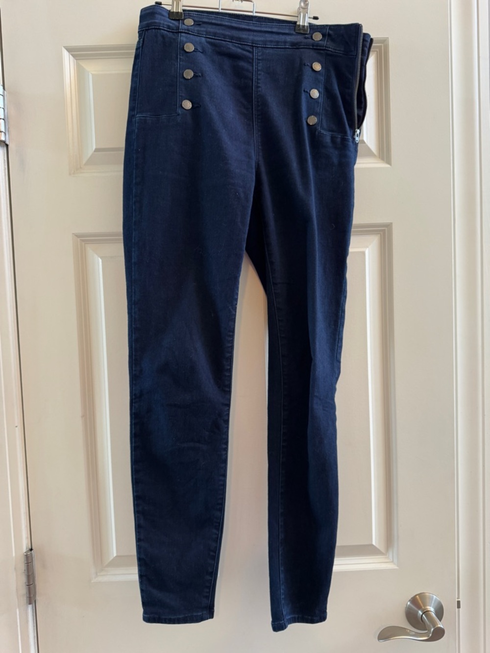 White House Black Market Navy Button-Front Skinny Jeans